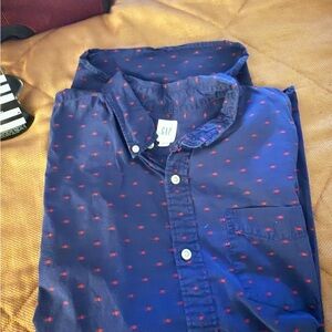 GAP Men's Dark Blue Shirt with Red Dots